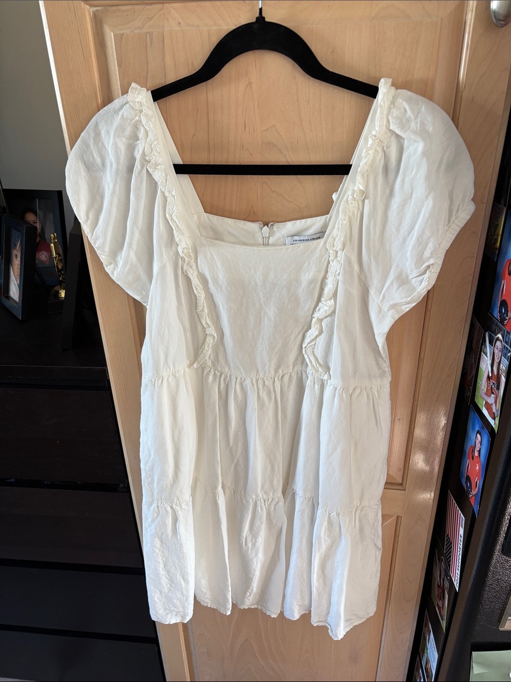 & Other Stories Off White Square-Neck Ruffle Dress-S